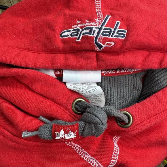 Majestic NHL Washington Capitals Hoodie Red Pullover Men's L Embroidered - Picture 5 of 14